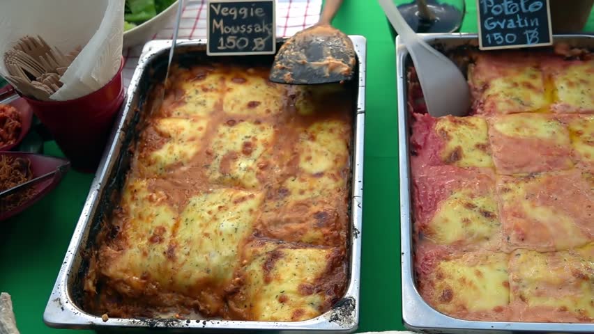 Vegan Food for Sale. Vegeterian Moussaka and Gratin for Sale. Healthy Green Lifestyle