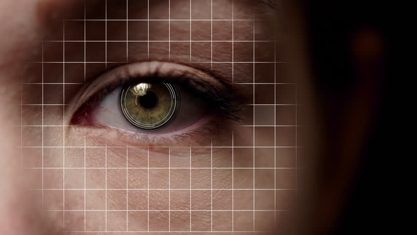 Half female face biometrical scan. Facial recognition. Green eye. | Shutterstock HD Video #1025980052