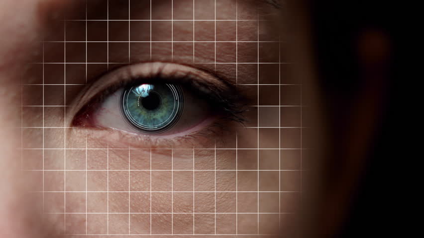 Half female face biometrical scan. Facial recognition. Blue eye. | Shutterstock HD Video #1025980139
