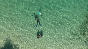 Scuba divers in the water viewed from above