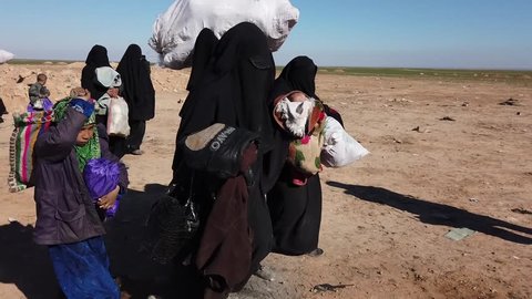 Syria - March 15, 2019: Families fleeing ISIS in the desert 6