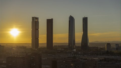 Day to Night Time Lapse of a Sunset in Madrid 4 Towers