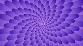 Spinning bright symmetric funnel of violet petals, 4K seamless loop footage