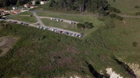 Camper Vans standing at a parking spot at the caost at Galicia Spain