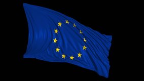 European flag in slow motion. The flag develops smoothly in the wind. Wind waves spread over the flag. This version of the flag in smooth motion is suitable for almost any video
