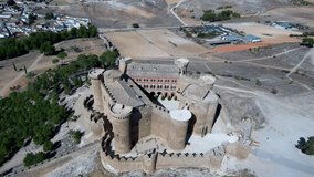 Aerial view of  Spanish castle in Belmonte. Cuenca. Spain. 4k Drone Video