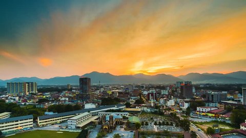 Timelapse Of Ipoh City,Malaysia During Sunset. Dramatic Cloud. 4k. 