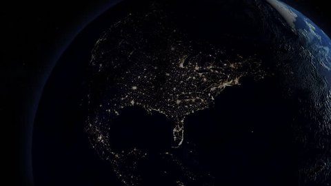 Power is returned after a continental power outage as seen from space. North America version.  	