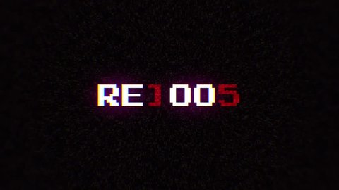 Intentional digital artifact injection fx animation, decoding a noisy scambled 8-bit text: reboot.