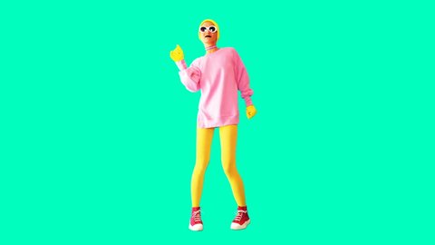 Gif animation design. Fashion Model dancing in colorful stylish outfit