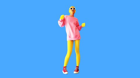 Gif animation design. Fashion Funny girl in colorful stylish outfit