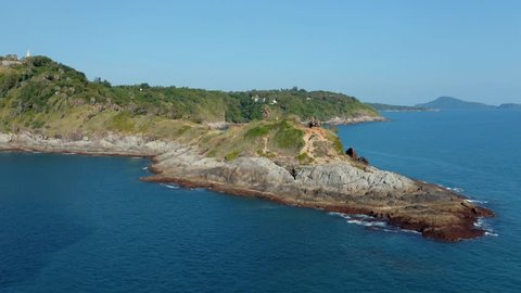 Parallax aerial view of Promthep Cape, Phuket, Thailand. Famous sunset location.