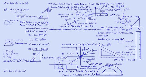 An animated video of handwritten mathematical formulas. 
