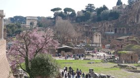 Glitch effect. Roman Forum, ruins. Rome, Italy