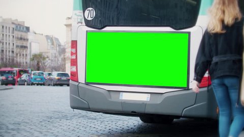 green key screen, street bilboard advert on the back of a bus