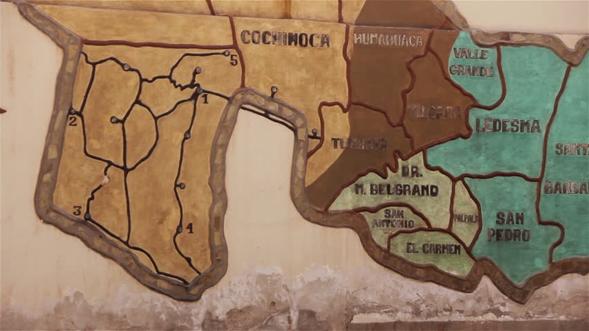 Jujuy, Argentina - May 2020: Map Painted on a Wall, Large Wall Map of the Province of Jujuy on House Wall in Susques, Jujuy, Argentina.