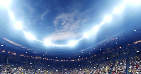 4k resolution footage of a dramatic soccer stadium. The stadium was made in 3d without using existing references. The crowd and light on the stadium are animated.