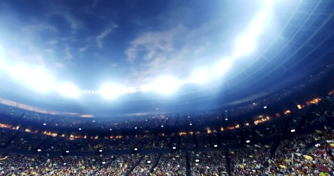 4k resolution footage of a dramatic soccer stadium. The stadium was made in 3d without using existing references. The crowd and light on the stadium are animated.