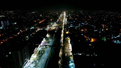 Beautiful aerial view of traffic at night at Nazimabad, Karachi - Drone Footage Karachi City