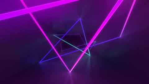Glowing neon tunnel. Abstract seamless background.  Fluorescent ultraviolet light.
High quality 3d render animation. Blue pink color illumiantion.