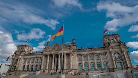 Timelapse. The famous building of the Bundestag is one of the symbols of Berlin