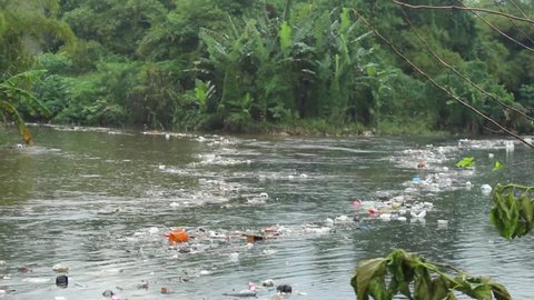 Bandung, West Java / Indonesia - Circa 2017
Flooded river full of garbage