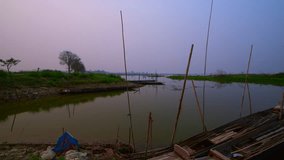 4K video of fishing boat in Kwan Phayao lake, Thailand.