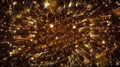 4K Abstract motion background animation shining particles stars sparks and magic dust forming in space twisted lines and strings pattern with light rays and projections seamless loop
