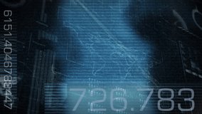 Digital composite of data charts and graphs animated around a digital world map against a dark background with counter scrolling on the foreground - Powered by Shutterstock - Get 15% off with code: PIKWIZARD15