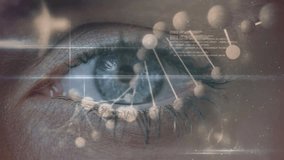 Digital composite of eye of female open and close while DNA helix rotates on the foreground. Digital code on the foreground. - Powered by Shutterstock - Get 15% off with code: PIKWIZARD15