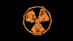Fire nuke symbol looped background. Rendered with alpha channel. Easy to use, just place the clip over your footage. Ideal for visual effects & motion graphics.