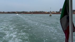 4K Venice, view of the Venetian lagoon from the ferry to Burano island