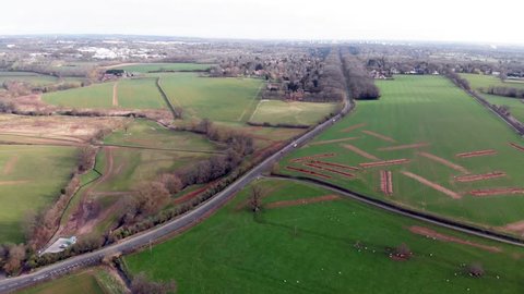 English Landscape HS2 Archaeological Investigations Kenilworth Coventry Gap Aerial 4K