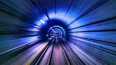 4K.Time lapse automatic train subway tunnel fast speed