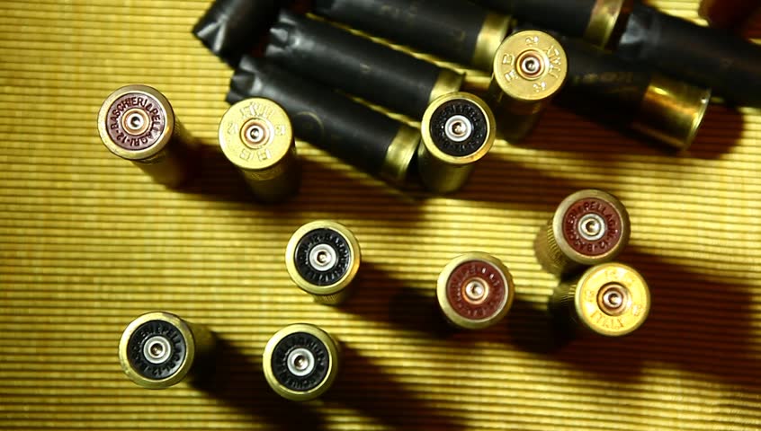 12 gauge shotgun shells laying on Stock Footage Video (100% Royalty-free) 1...