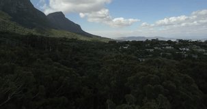 4K summer day aerial video of Cecilia Forest near Cape Town Constantia suburb. The forest is known for nature hiking trails and beautiful eucalyptus trees in Cape Peninsula, Western Cape, South Africa