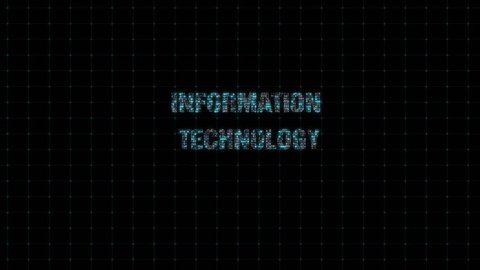 Information technology, digital animated text with binary code, single computing system, computer computing