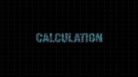 Calculations, digital animated text with binary code, single computing system, computer computing