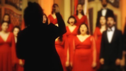 kapellmeister orchestra conductor people singing in choir,Selective focus unrecognizable people:Vojvodina, Serbia March 2019
