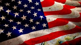 Grunge US flag video waving in wind. Realistic United States Flag background. USA 4th of july US American Flag Waving 1080p Full HD footage. Grunge USA America American country flags footage video

