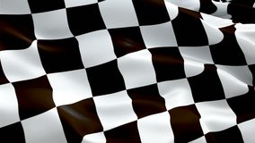 Racing End flag Closeup 1080p Full HD 1920X1080 footage video waving in wind. Official Finish Start Race 3d Racing flag waving. Sign of Checkered seamless Loop & Transition. Racing flag HD resolution
