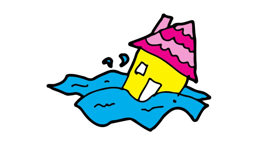 kids drawing white screen with theme of the house is flooded