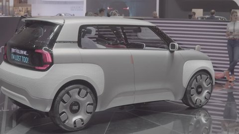 Geneva, Switzerland, March 05, 2019: prototype Fiat Centoventi concept car at Geneva International Motor Show, concept of affordable EV electric vehicle