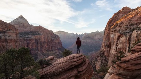 Adventurous Woman Edge Cliff Looking Beautiful Stock Footage Video (100 ...