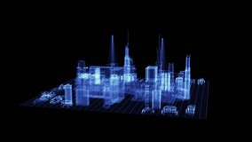 The hologram of a modern city. 3D animation of downtown area on a black background with a seamless loop - Powered by Shutterstock - Get 15% off with code: PIKWIZARD15