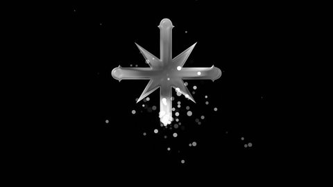 Silver scientology cross on transparent background. Appearance from glitter silver particles effect. Stardust cloud. Glitter effect. 4k video with alpha channel.