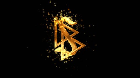 Golden scientology symbol on transparent background. Appearance from glitter golden particles effect. Stardust cloud. Glitter effect. 4k video with alpha channel.