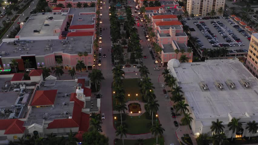 Aerial night footage Mizner Park Boca Raton FL