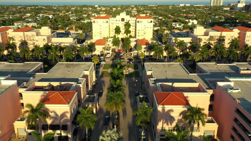 Aerial motion footage of Mizner Park Boca Florida