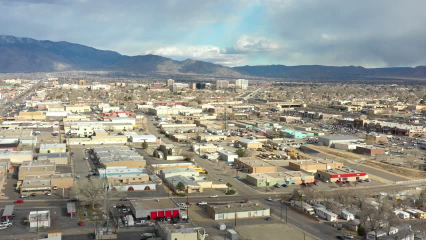 Aerial approach Downtown Albuquerque New Mexico USA